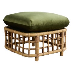 American Designer, Stool, Bamboo, Rattan, Velvet, USA, 1970s