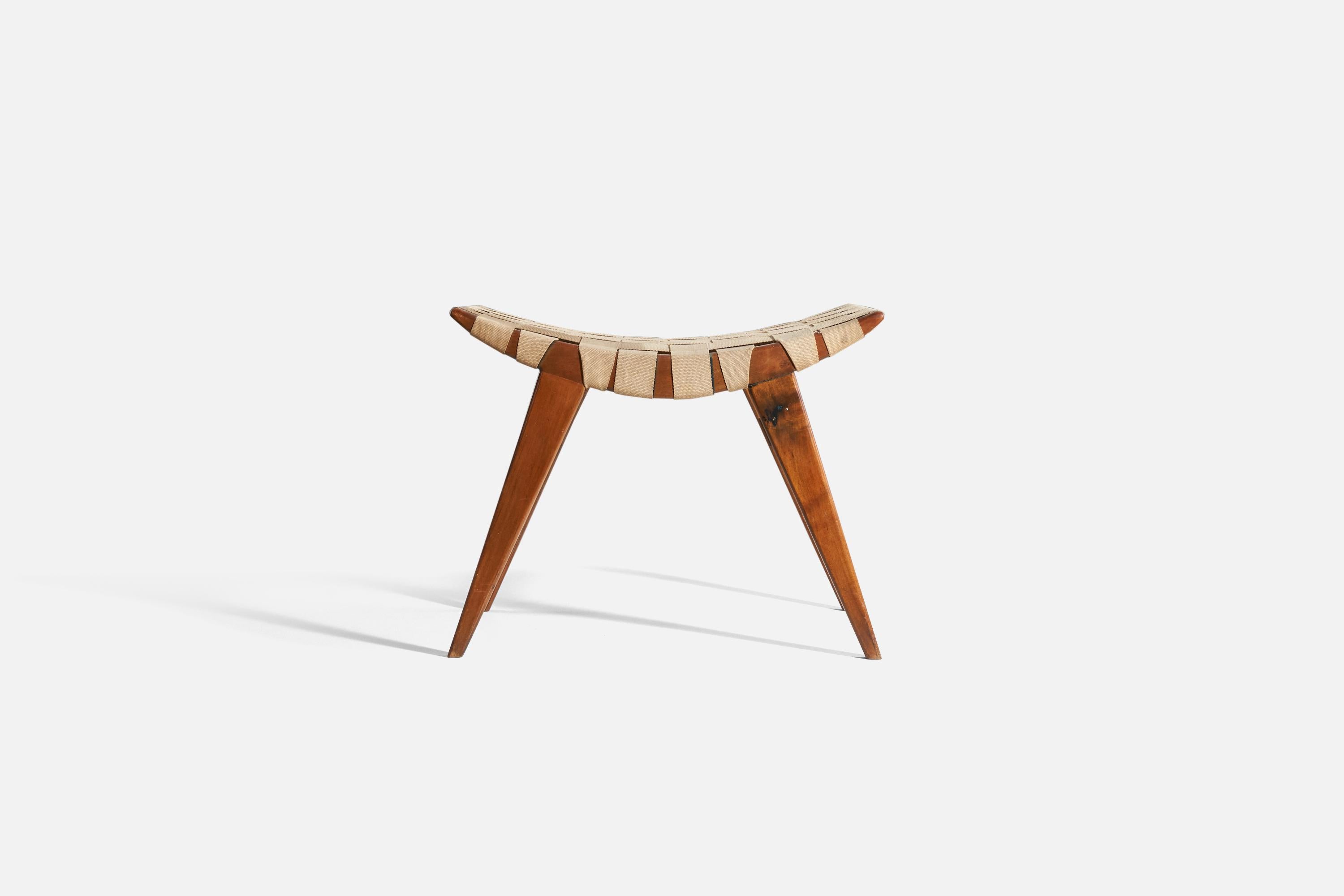 American Designer, Stool, Cherrywood, Webbing, United States, 1950s In Good Condition In High Point, NC