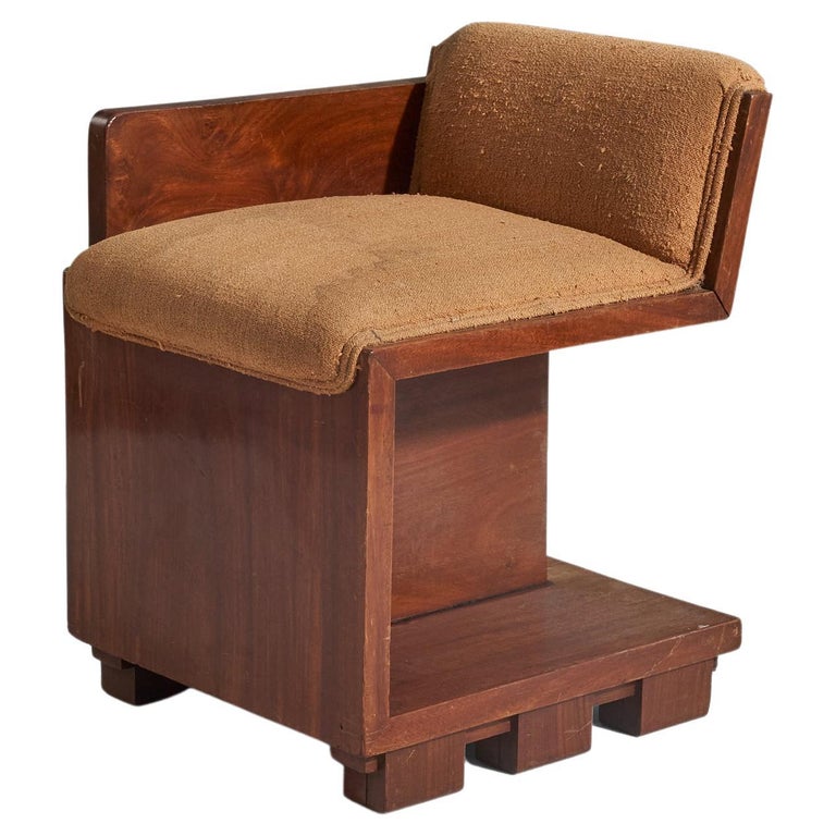 American Designer, Stool, Fabric, Mahogany-Veneered Wood, USA, 1930s ...