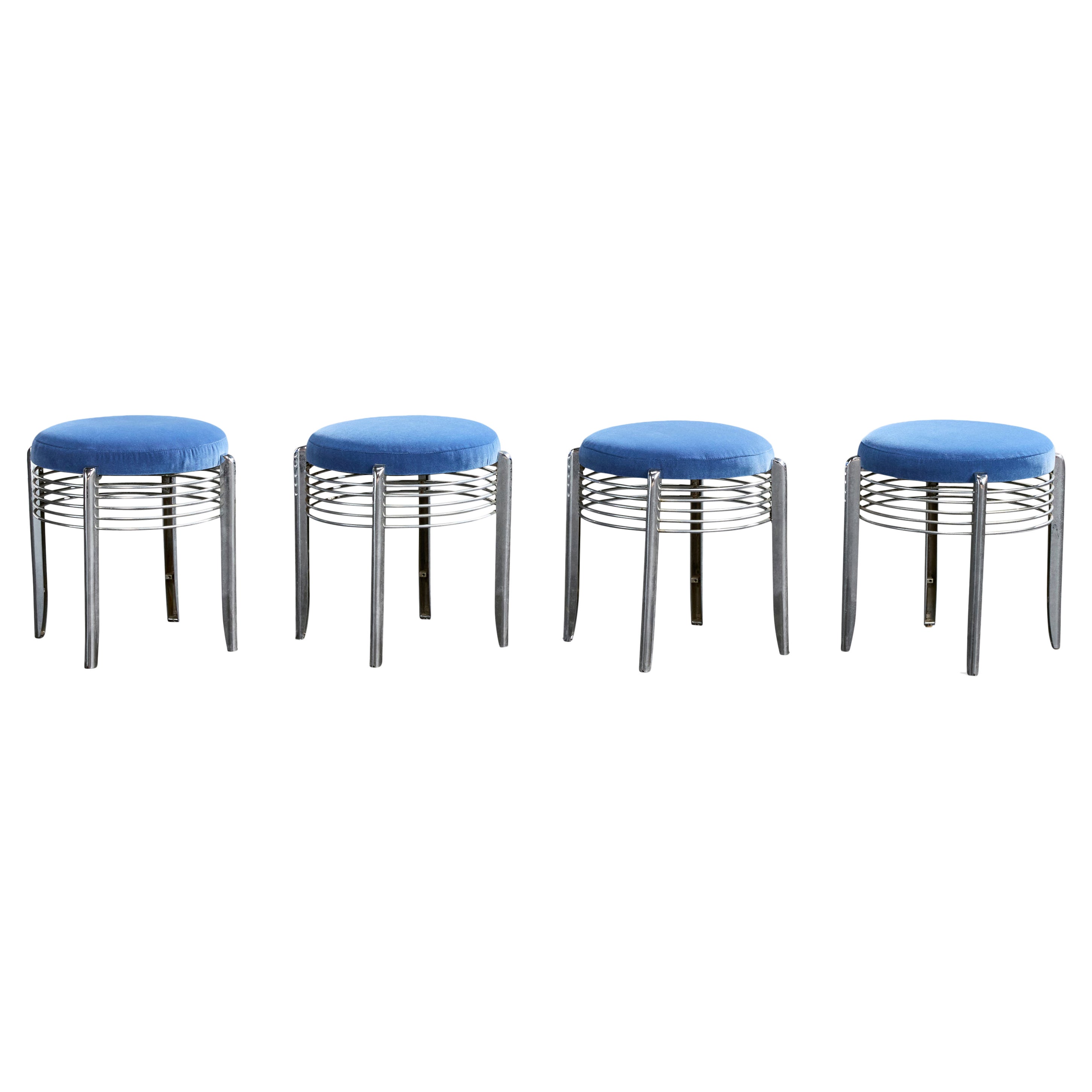 American Designer, Stools, Chrome, Velvet, USA, 1970s