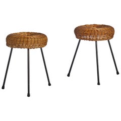 American Designer, Stools, Iron, Rattan, USA, 1950s