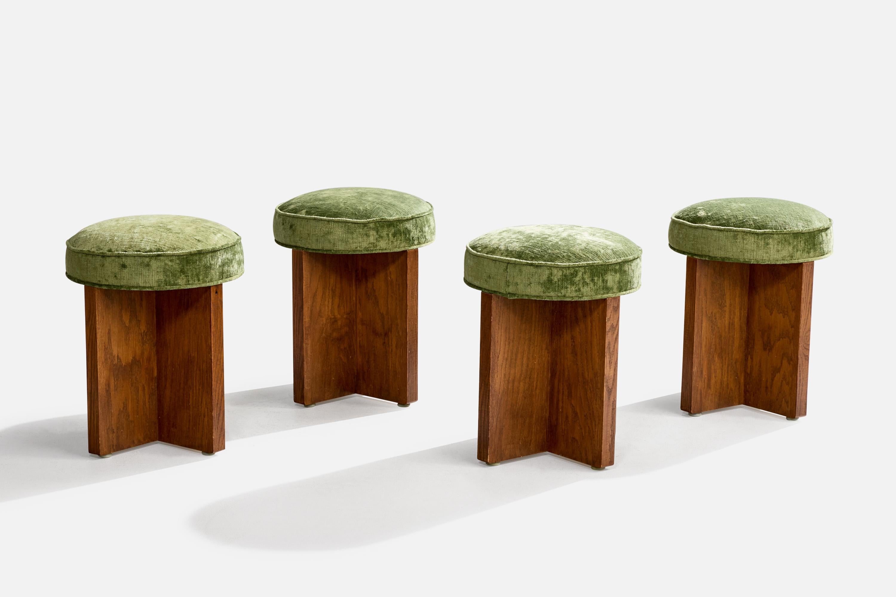 Américain American Design, Tabourets, Oak, Velvet, USA, 1980 en vente