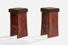 Sgabelli di design americano, pino, ottone, mohair, USA, anni '80