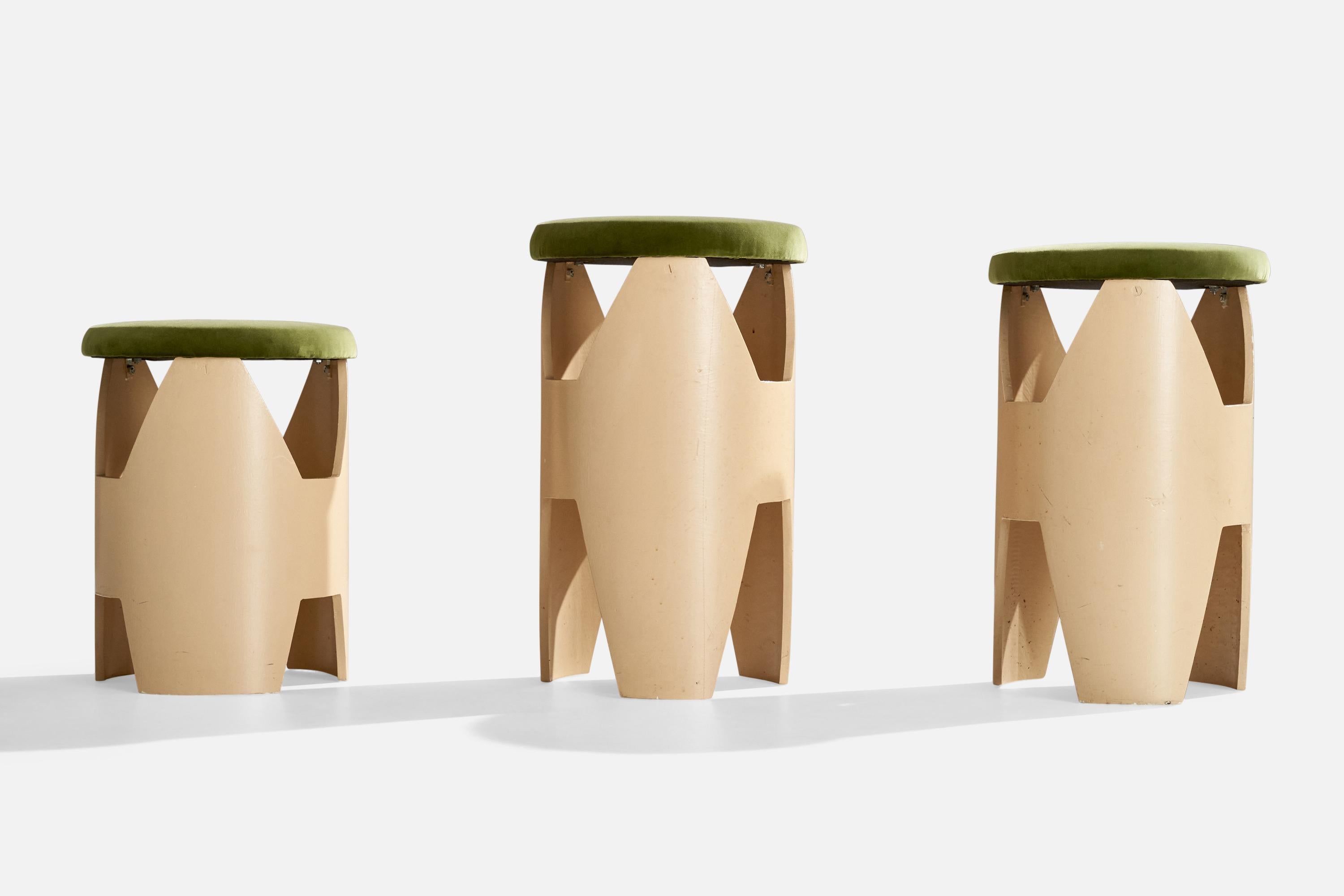 Mid-Century Modern American Designer, Stools, Plywood, Velvet, USA, 1960s For Sale
