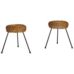 American Designer, Stools, Rattan, Iron, USA, 1950s