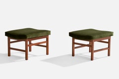 American Designer, Stools, Walnut, Velvet, USA, 1950s