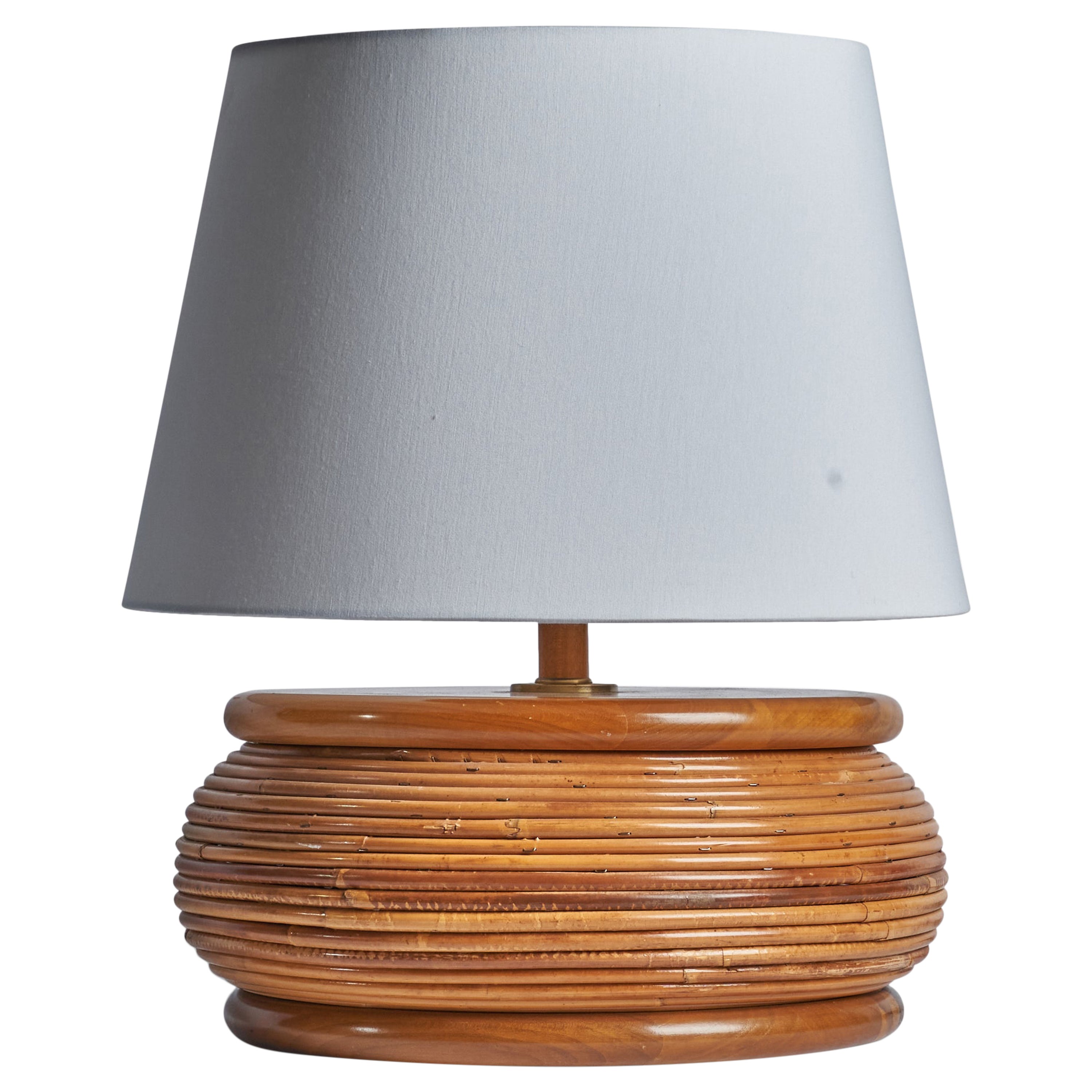 Diseñador americano, Lámpara de mesa, Bambú, Madera, Latón, EE.UU., Años 50 en venta