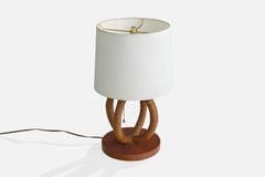 Diseñador estadounidense, lámpara de mesa, bambú, madera, ratán, EE. UU., década de 1950