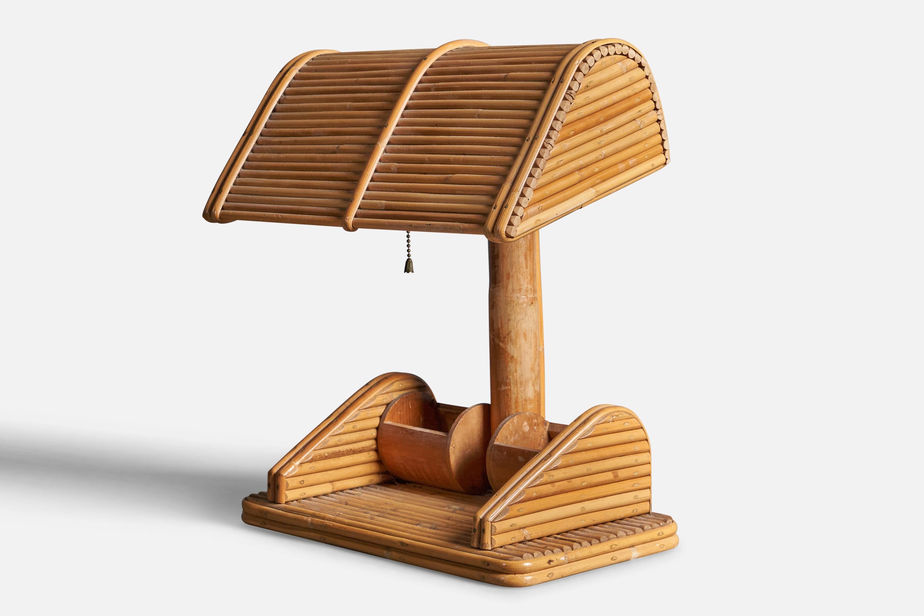 Mid-Century Modern Designer américain, Lampe de Table, Bambou, Bois, États-Unis, Années 1960 en vente