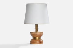 Lampada da tavolo di design americano, ottone, quercia, USA, anni '50