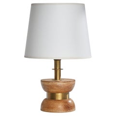 Designer américain, lampe de table, laiton, Oak, États-Unis, années 1950