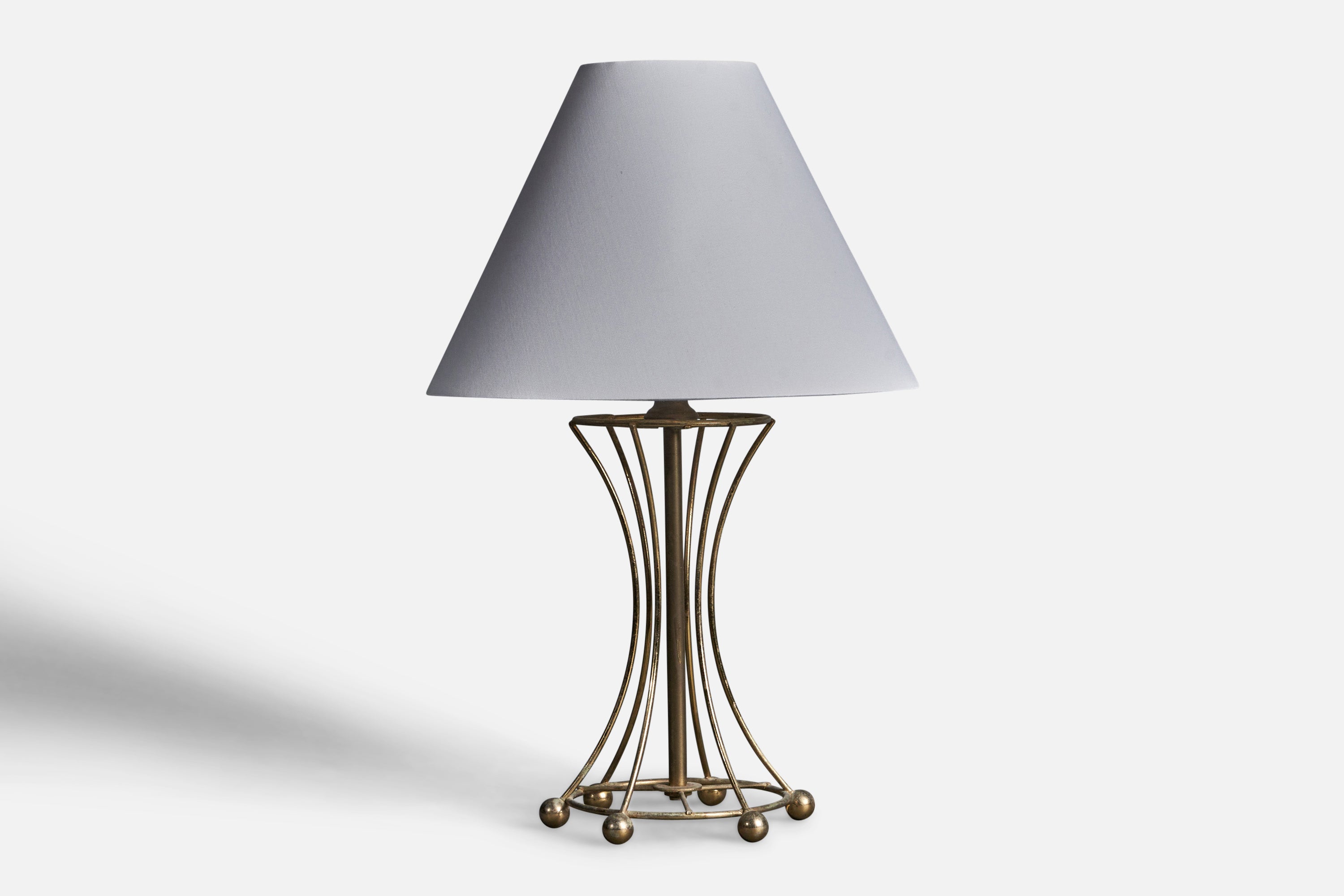 American Designer, Table Lamp, Brass, Rattan, United States, 1950s