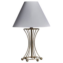 American Designer, Table Lamp, Brass, Rattan, USA, 1950s