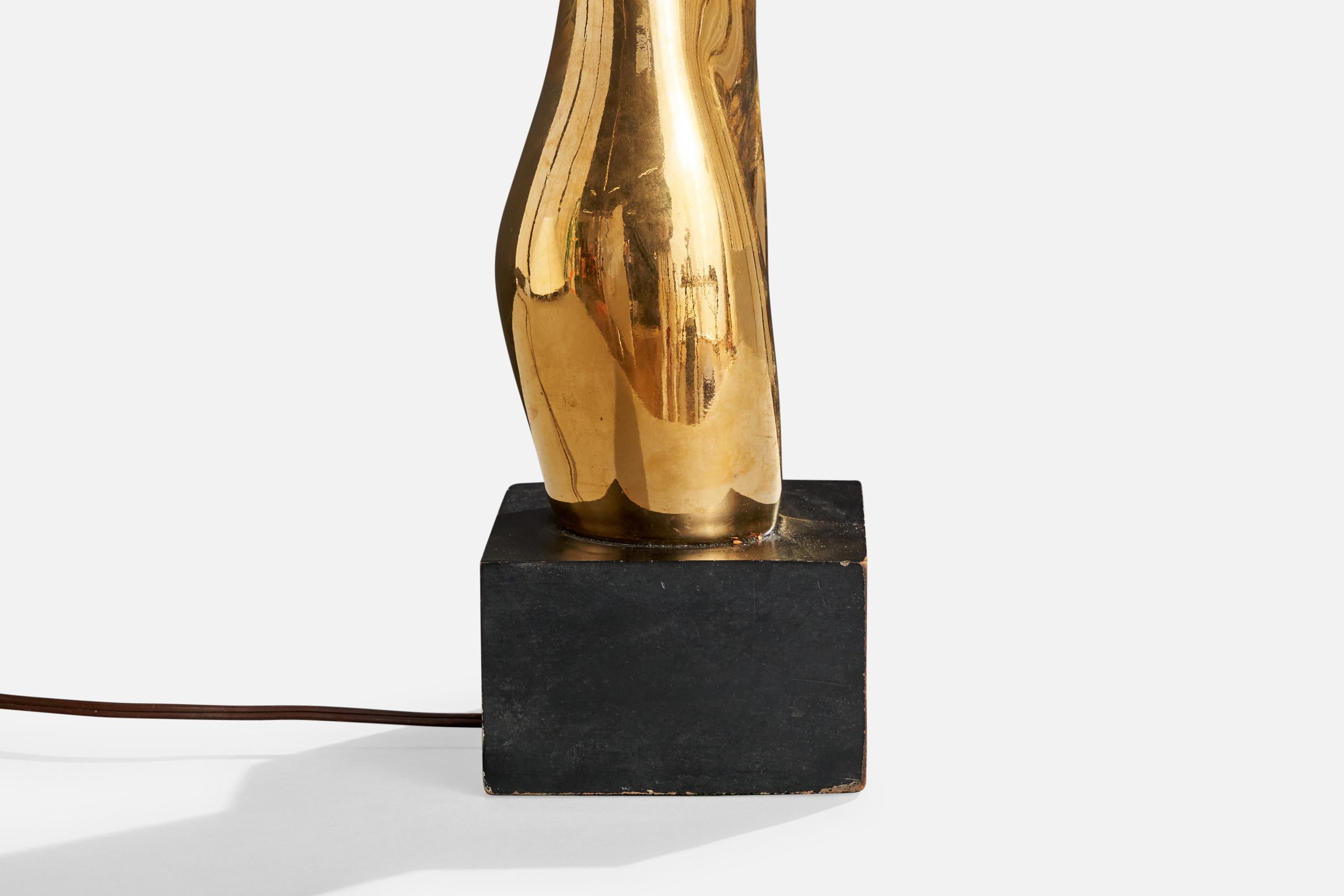 Designer américain, lampe de table, laiton, Wood, États-Unis, années 1950 Bon état - En vente à High Point, NC