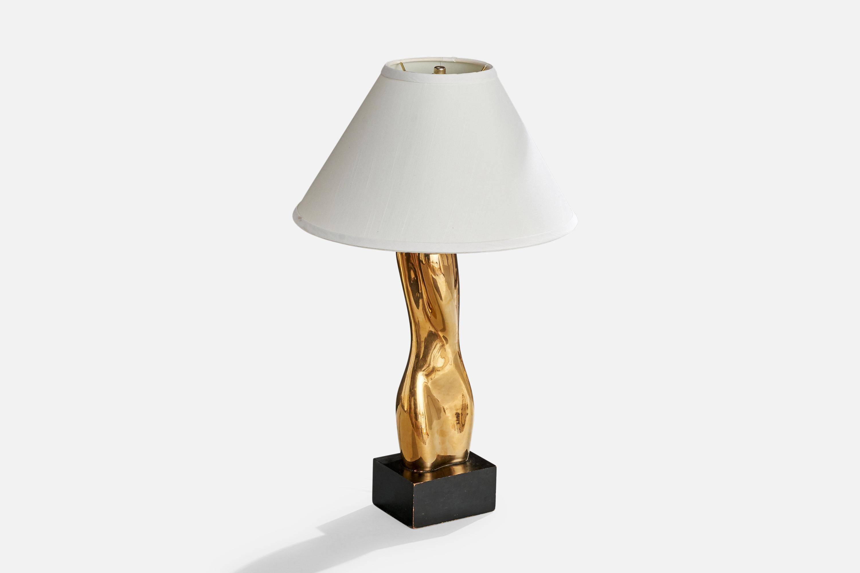 Diseñador americano, Lámpara de mesa, Latón, Madera, EE.UU., Años 50 en venta 4