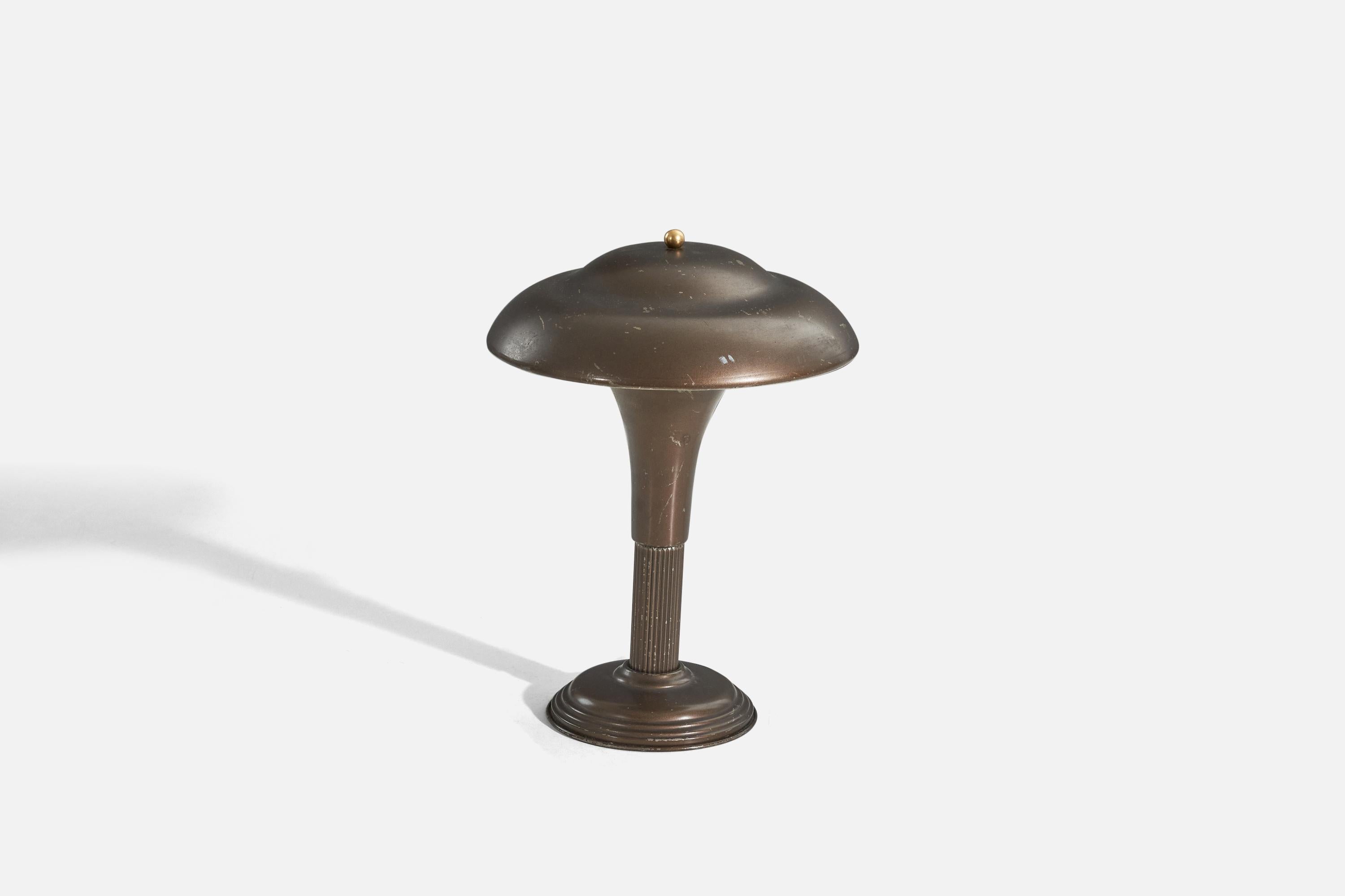Mid-20th Century American Designer, Table Lamp, Brown Metal, United States, 1930s For Sale