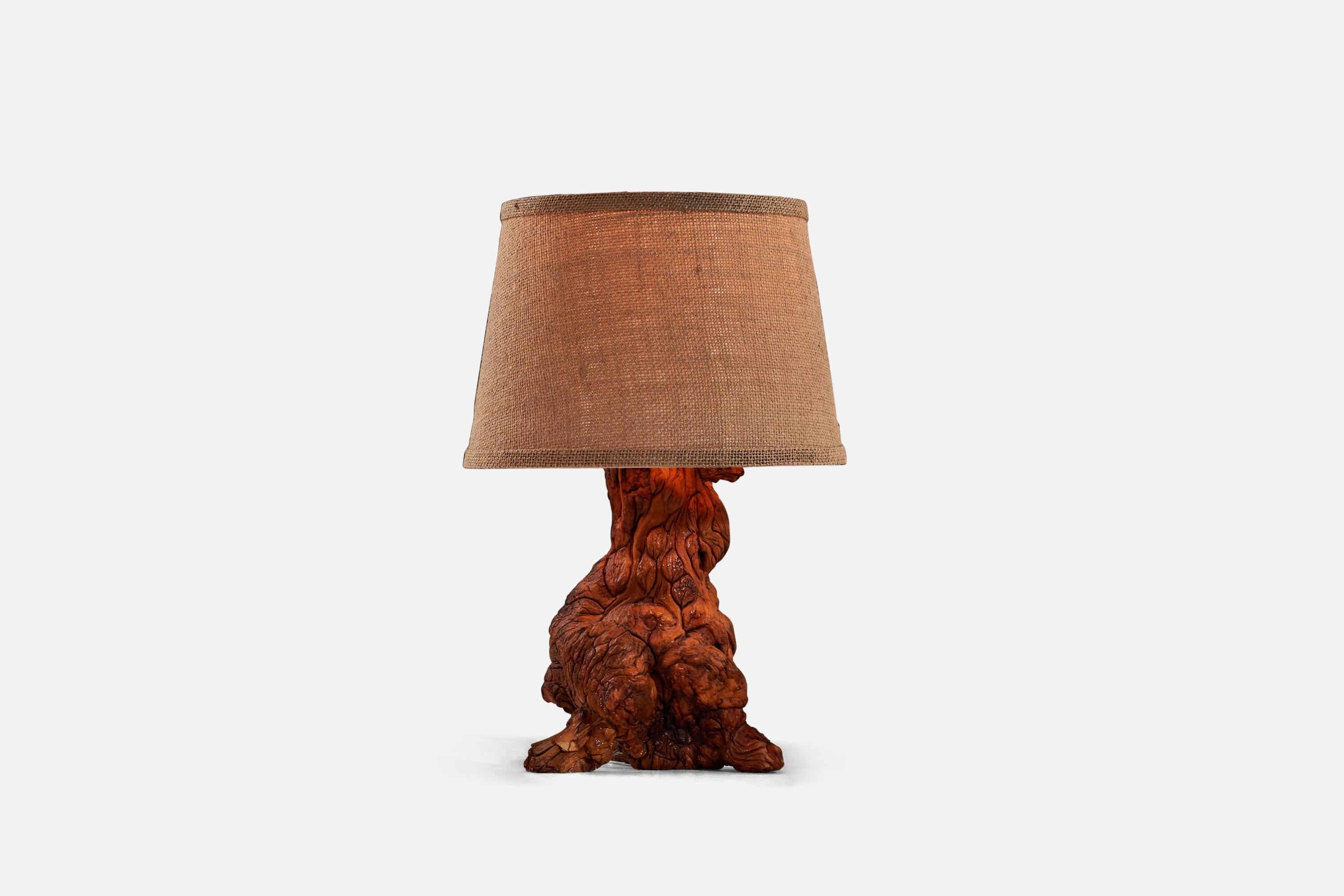 Mid-Century Modern American Designer, Table Lamp, Burl, Brass, US, 1950s For Sale