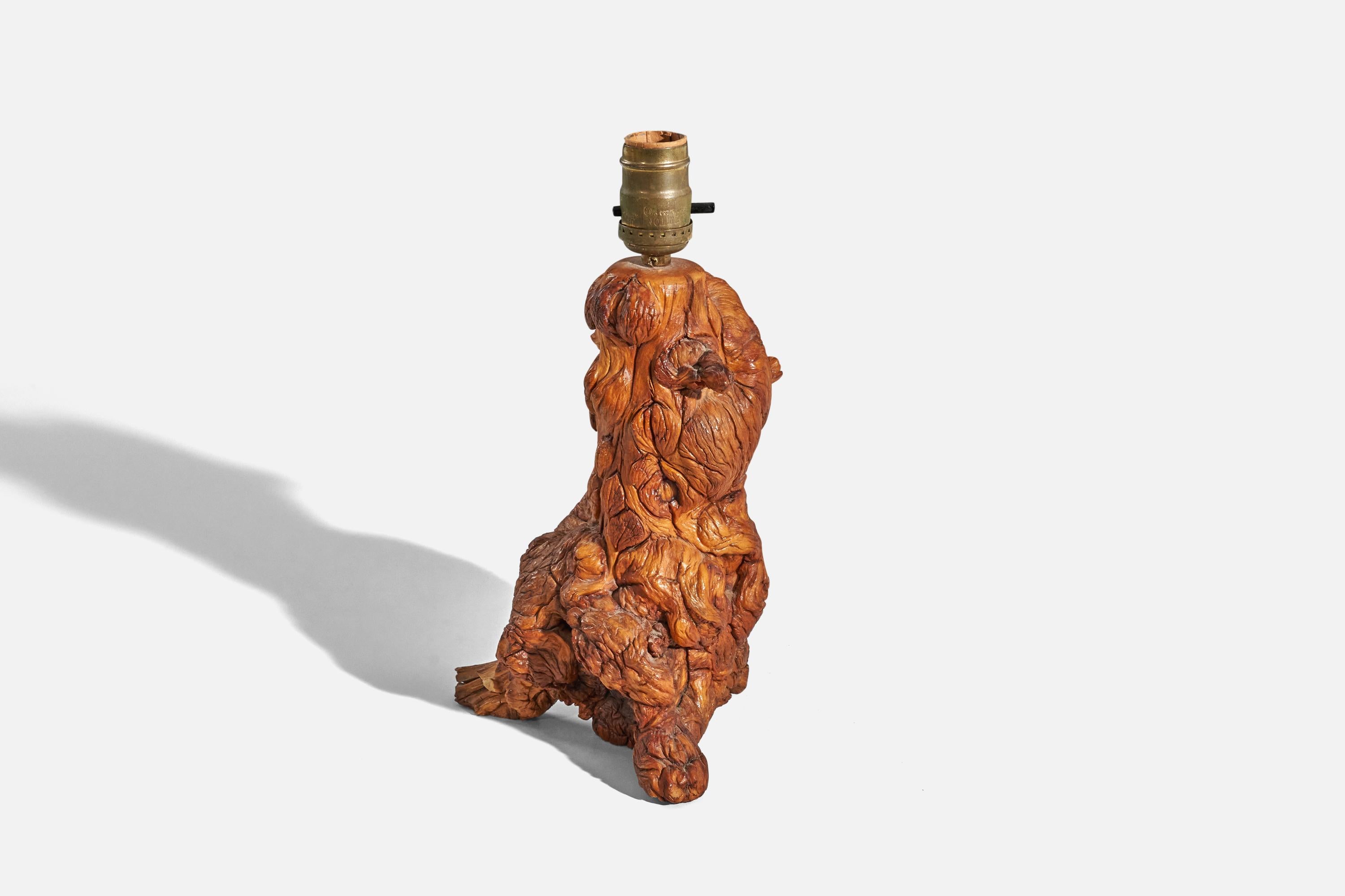 American Designer, Table Lamp, Burl, Brass, US, 1950s In Good Condition For Sale In High Point, NC