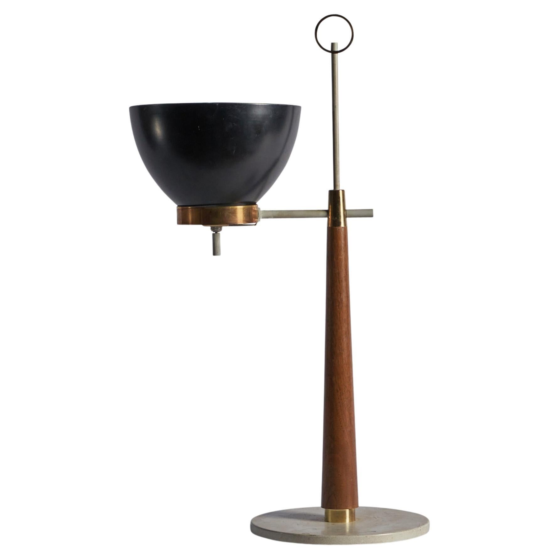 Designer américain, lampe de table, métal, laiton, Wood, USA, années 1950