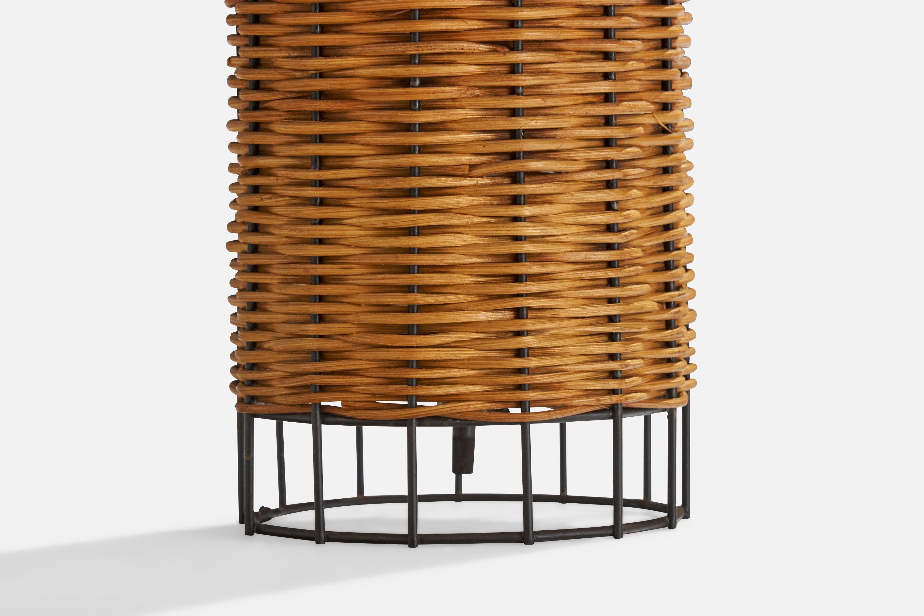 Amerikanische Designerin, Tischlampe, Metall, Rattan, USA, 1960er Jahre (Mitte des 20. Jahrhunderts)