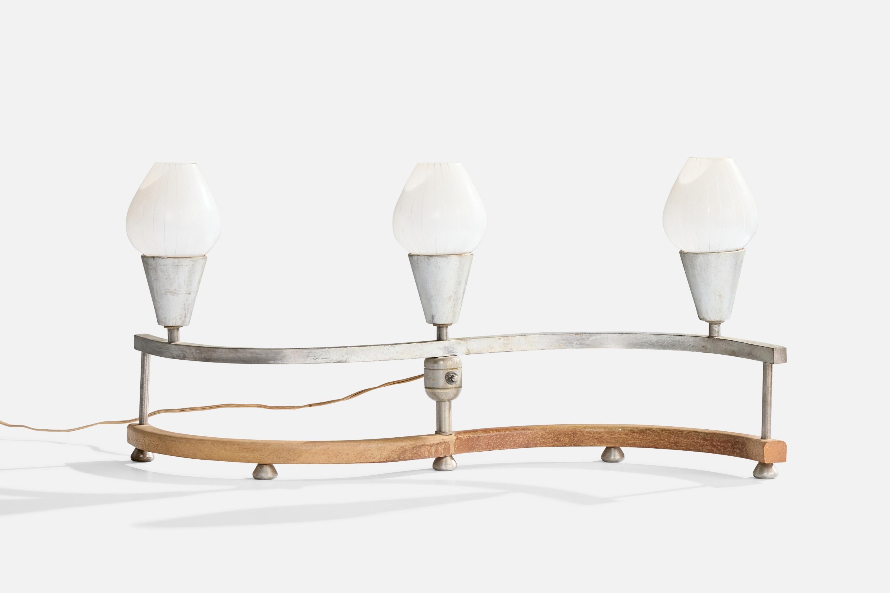 Designer américain, lampe de table, métal, Wood Wood, verre, États-Unis, années 1930 Bon état - En vente à High Point, NC