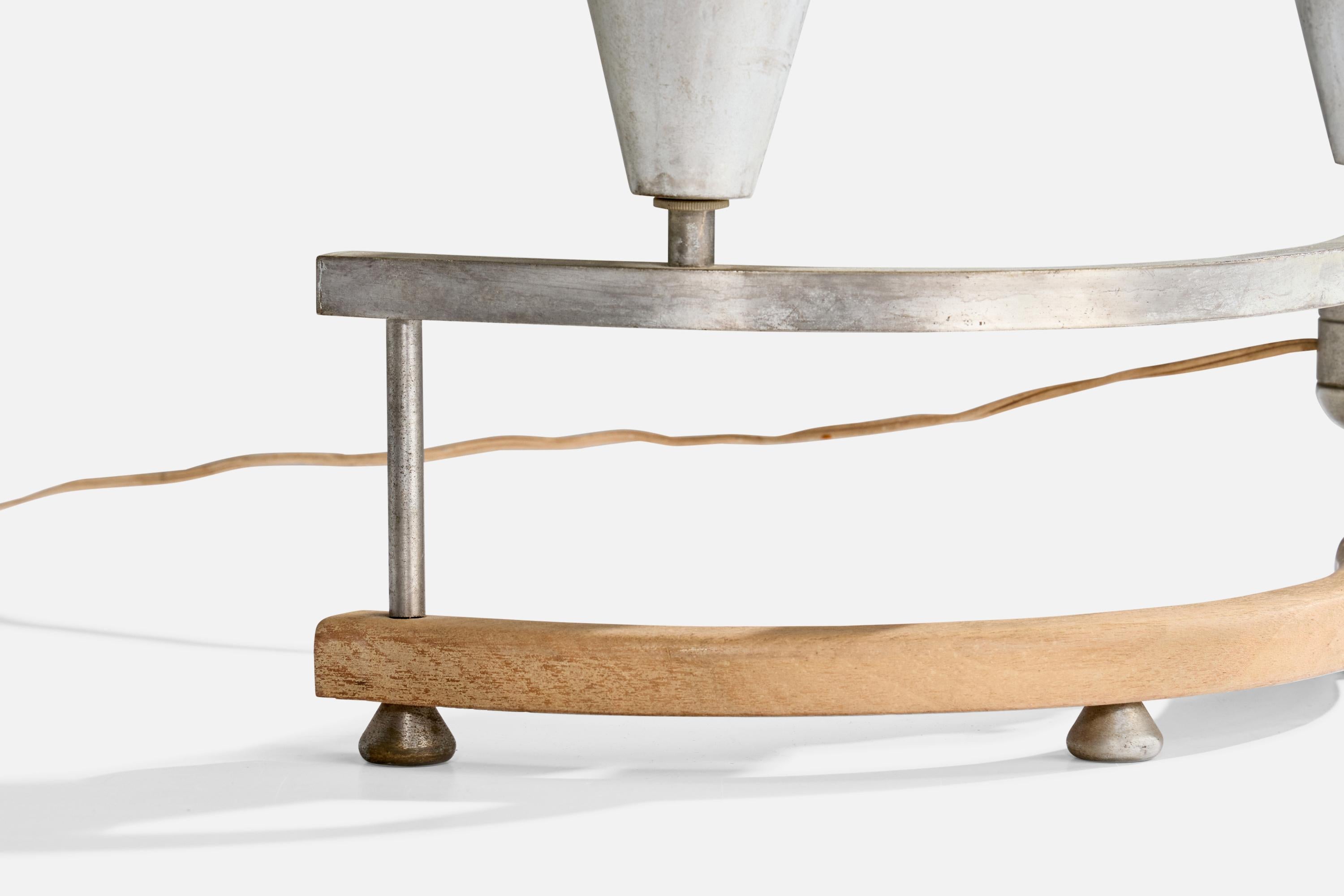 Designer américain, lampe de table, métal, Wood Wood, verre, États-Unis, années 1930 en vente 3