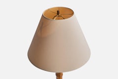 American Designer, Table Lamp, Oak, Brass, Fabric, USA, 1970s