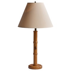 American Designer, Table Lamp, Oak, Brass, Fabric, USA, 1970s