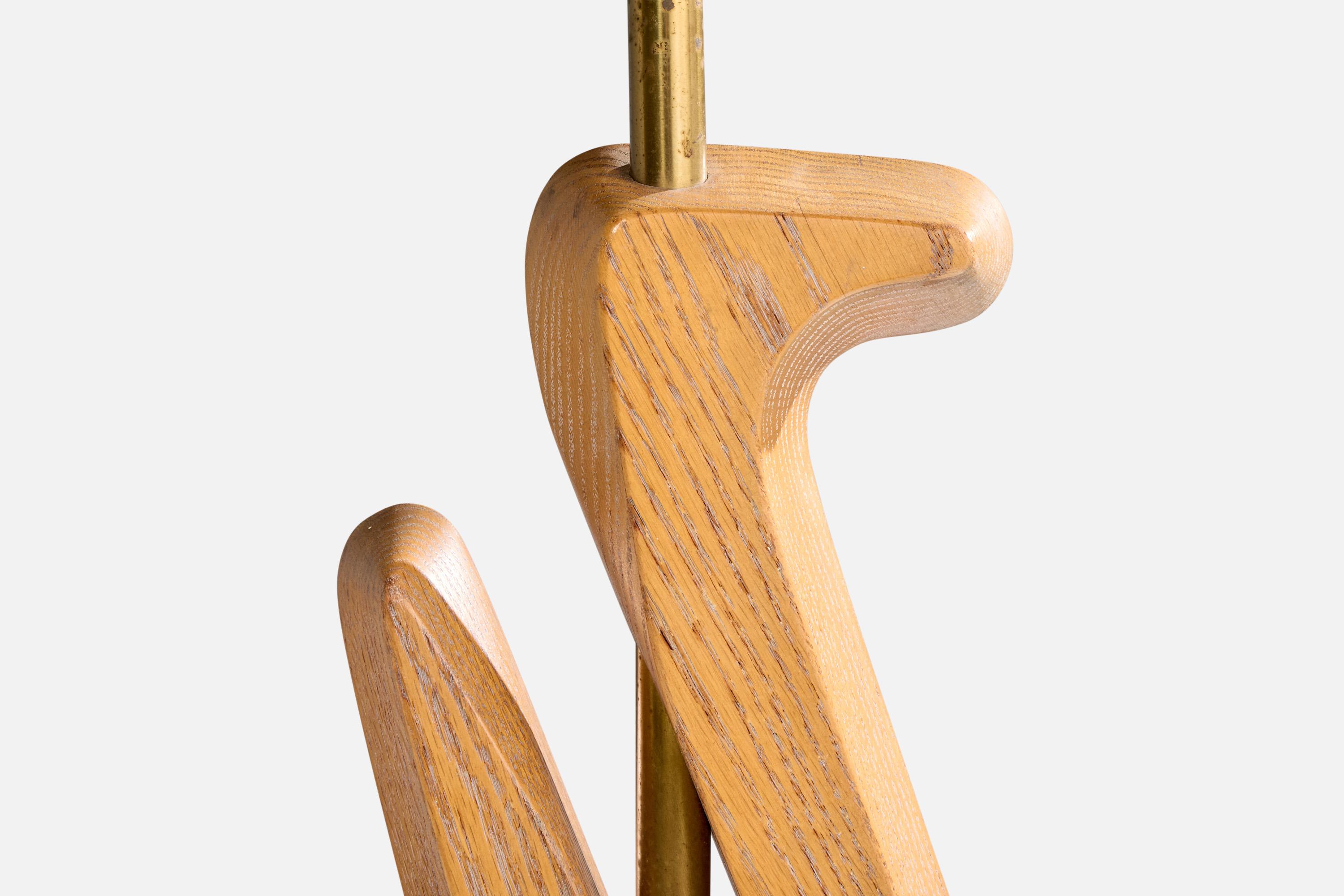 American Designer, Table Lamp, Oak, Brass, Paper, USA, 1950s en venta 3