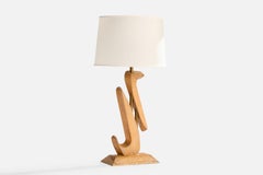American Designer, Table Lamp, Oak, Brass, Paper, USA, 1950s