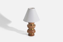 American Designer, Table Lamp, Oak, Brass, United States, 1950s