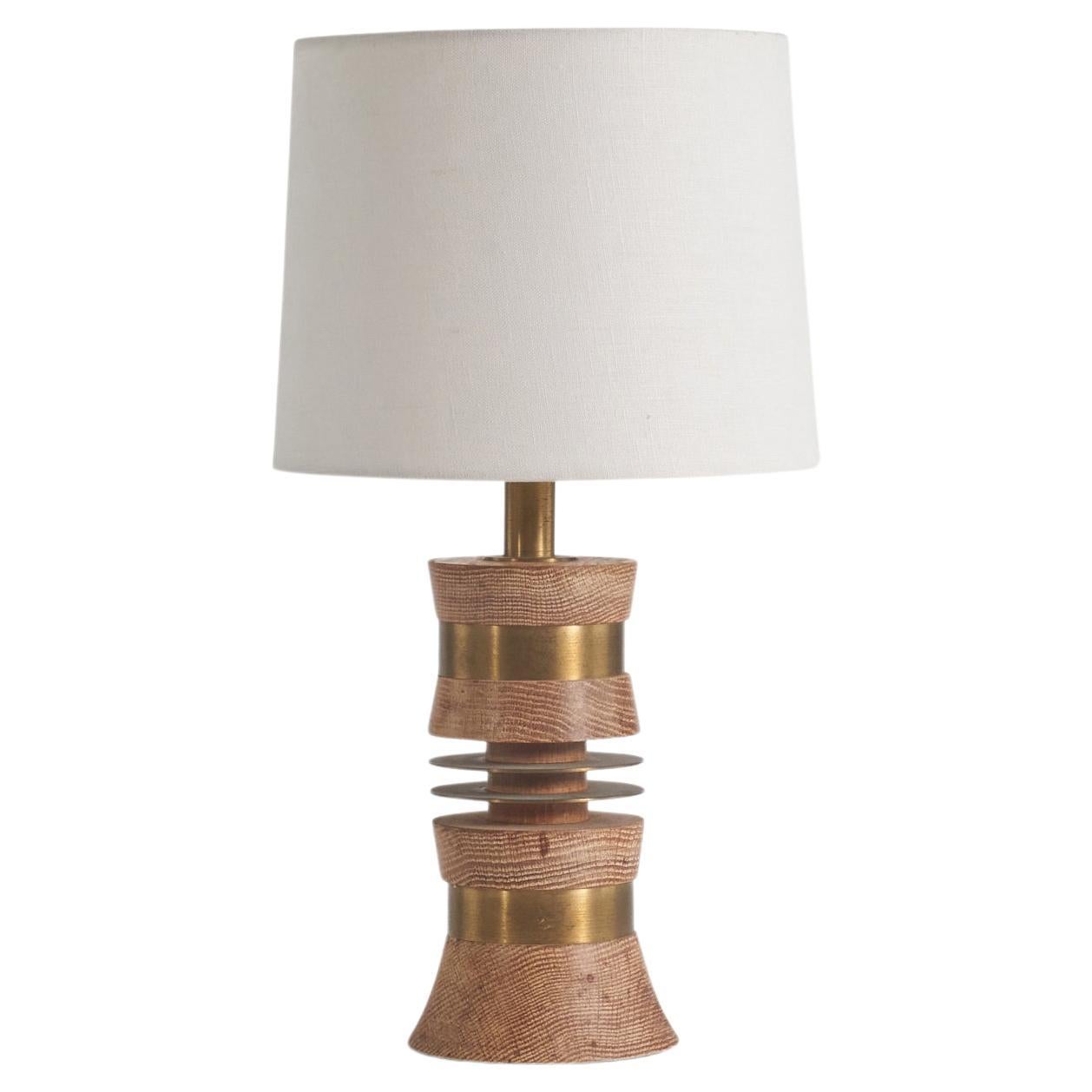 American Designer, Table Lamp, Oak, Brass, United States, 1950s For Sale