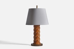 American Designer, Table Lamp, Oak, Brass, USA, 1950s