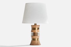 American Designer, Table Lamp, Oak, Brass, USA, 1950s