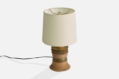 American Designer, Table Lamp, Oak, Brass, USA, 1950s