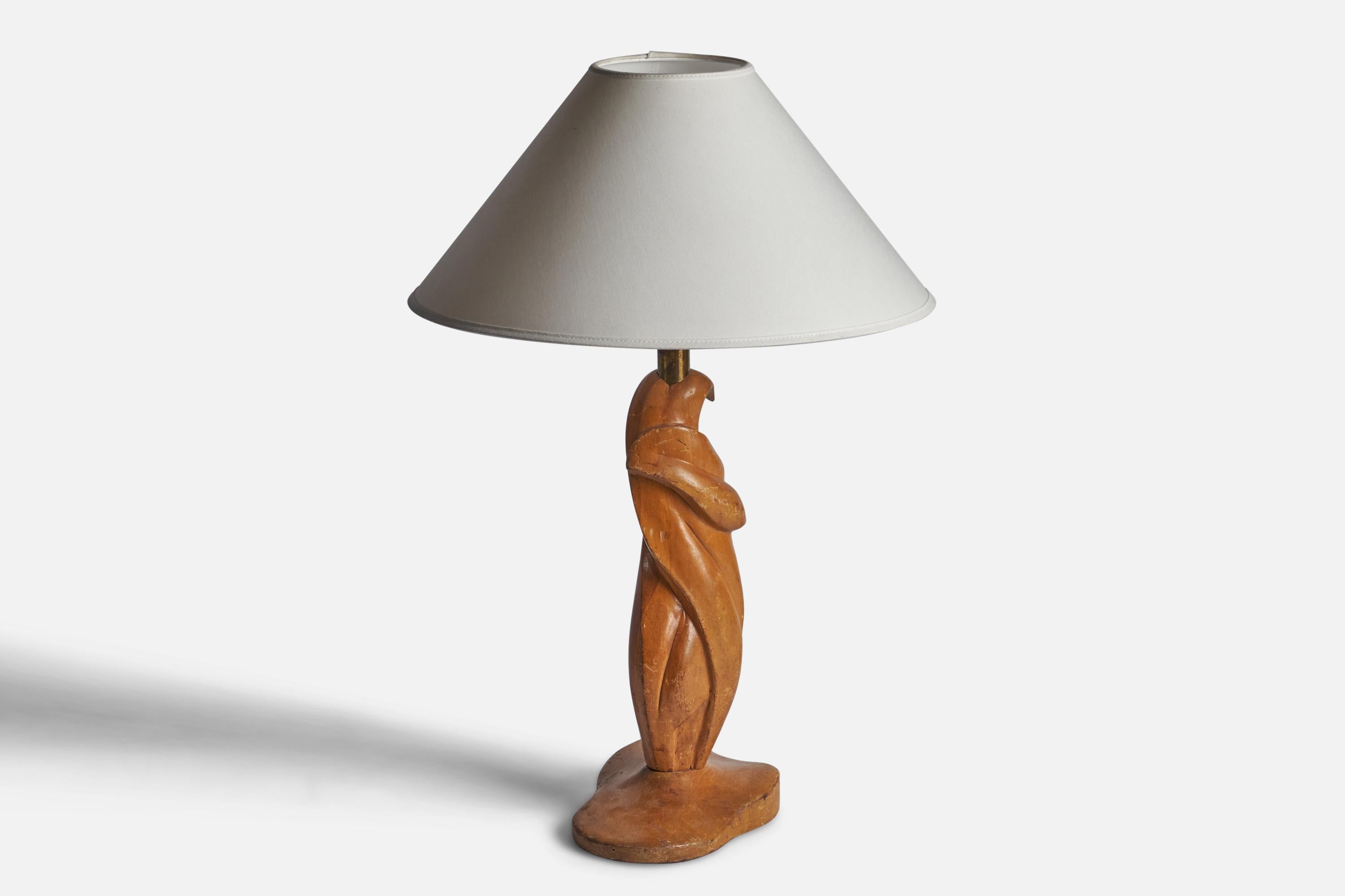 Mid-Century Modern American Designer, Table Lamp, Oak, Brass, USA, 1950s For Sale