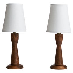 American Designer, Table Lamp, Oak, Brass, USA, 1950s