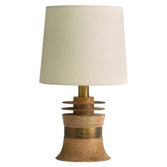 American Designer, Table Lamp, Oak, Brass, USA, 1950s