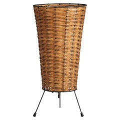 Amerikanische Designerin, Tischlampe, Rattan, Metall, USA, 1950er Jahre