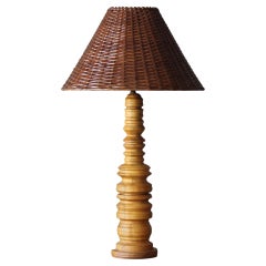 American Designer, Table Lamp, Solid Turned Maple, Rattan, United States, 1960s