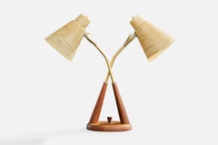 Designer américain, lampe de table, teck, laiton, fibre de verre, États-Unis, années 1950