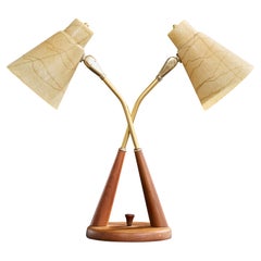 American Designer, Table Lamp, Teak, Brass, Fiberglass, USA, 1950s