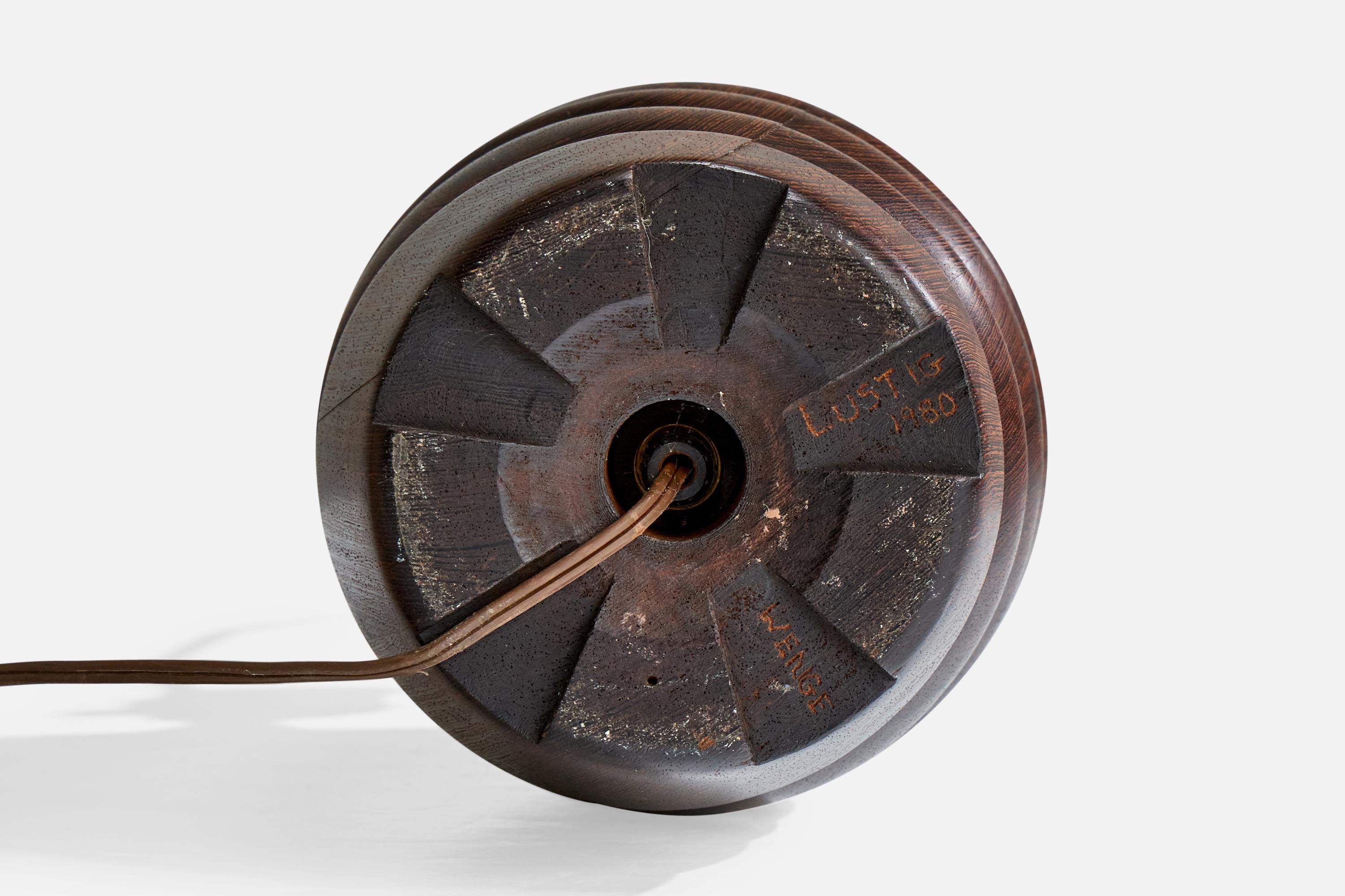 Designer américain, lampe de table, wengé, tissu, USA, 1980 en vente 5
