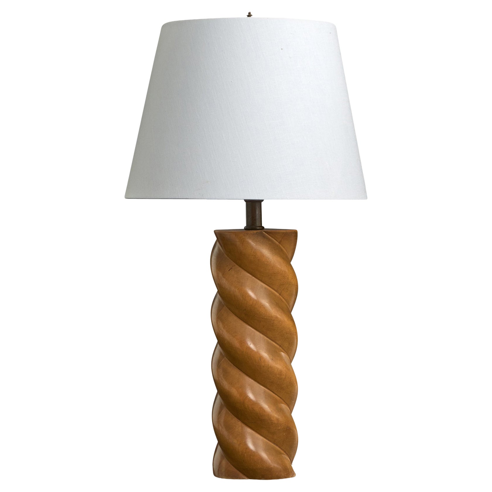 American Designer, Table Lamp, Wood, Brass, USA, 1950s