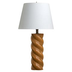 American Designer, Table Lamp, Wood, Brass, USA, 1950s