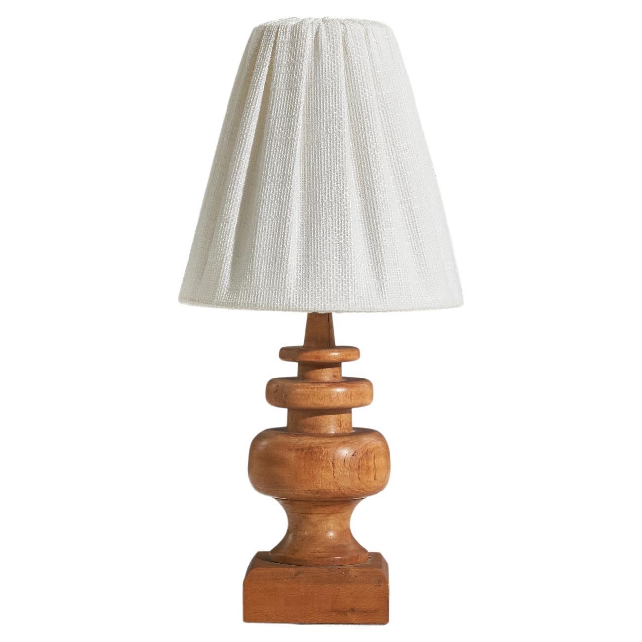 American Designer, Table Lamp, Wood, Fabric, United States, 1950s For Sale
