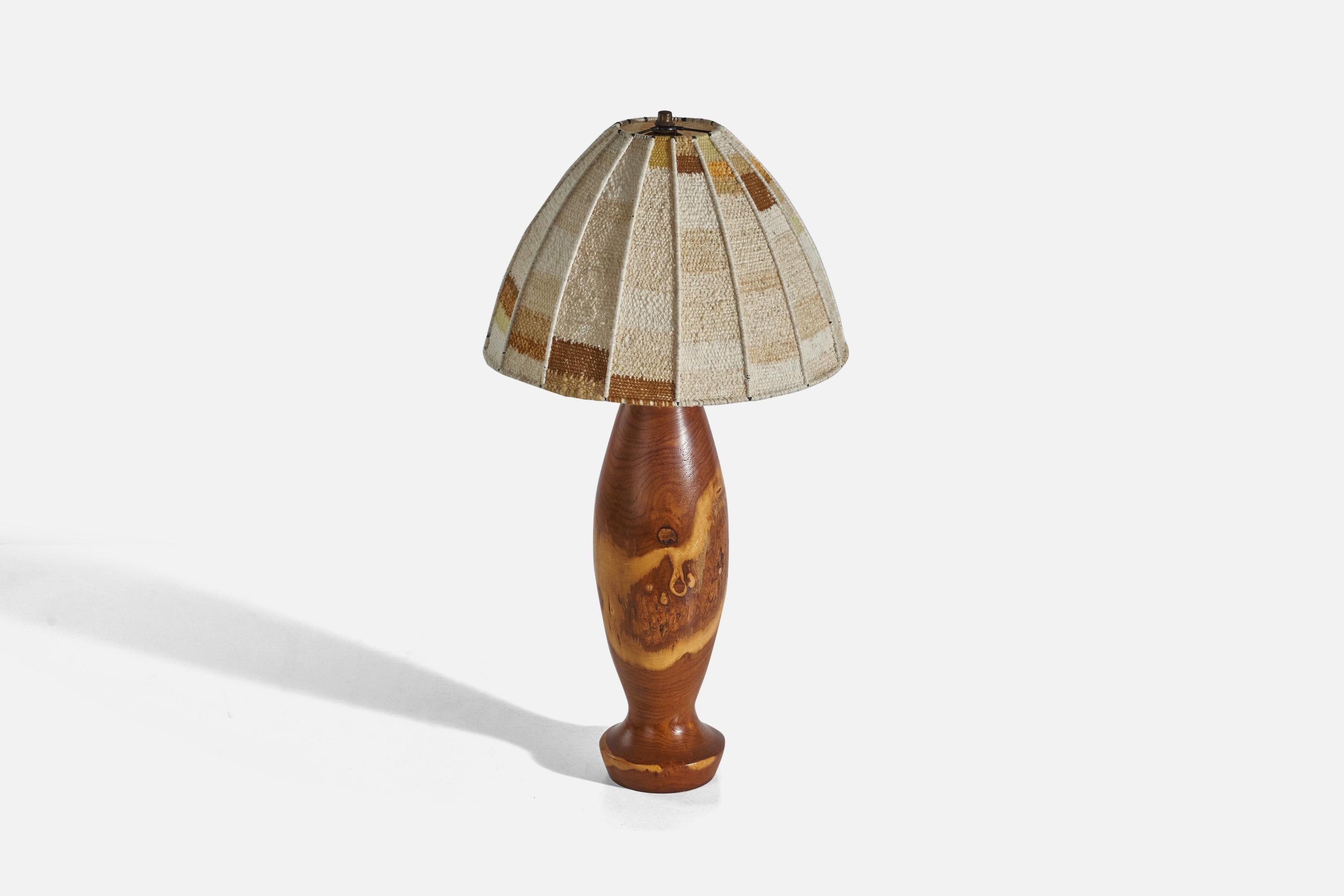 Mid-Century Modern American Designer, Table Lamp, Wood, Fabric, USA, 1950s For Sale