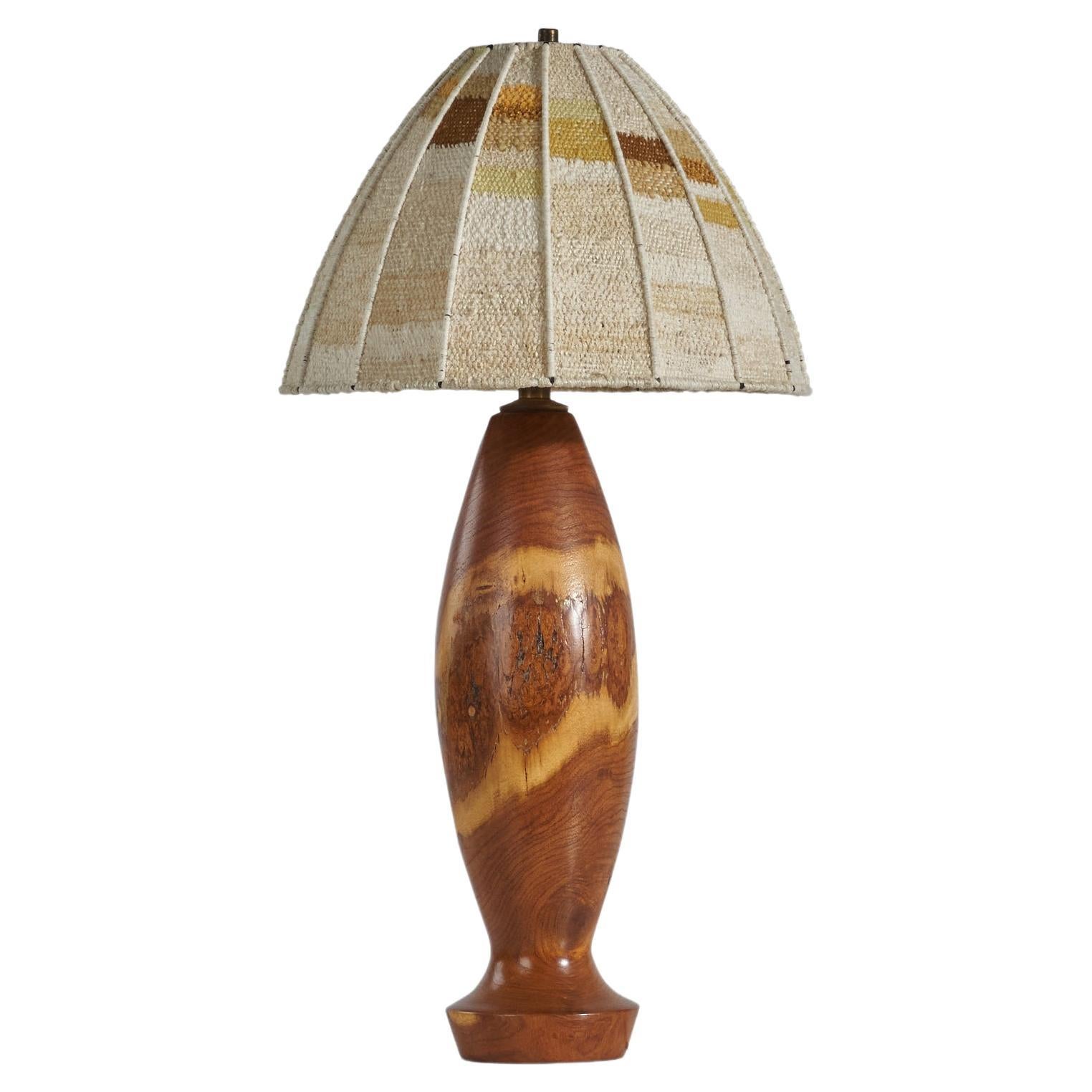 American Designer, Table Lamp, Wood, Fabric, USA, 1950s For Sale