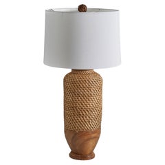 American Designer, Table Lamp, Wood, Rattan, United States, 1970s