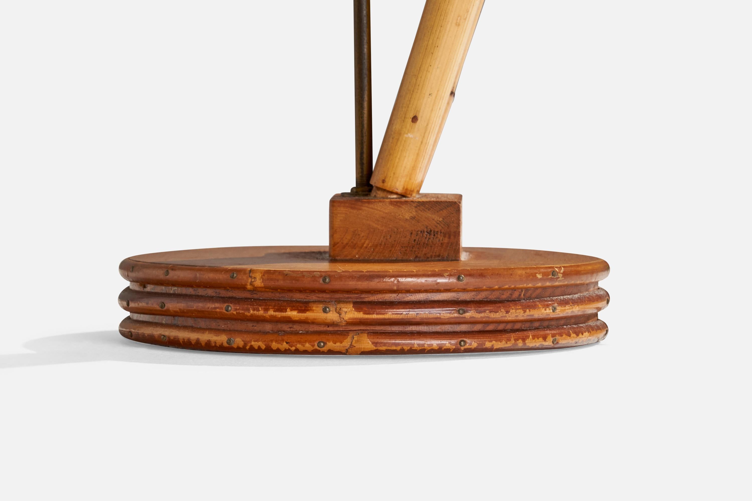 Scandinavian Modern American Designer, Table Lamps, Bamboo, Brass, Wood, USA, 1950s For Sale